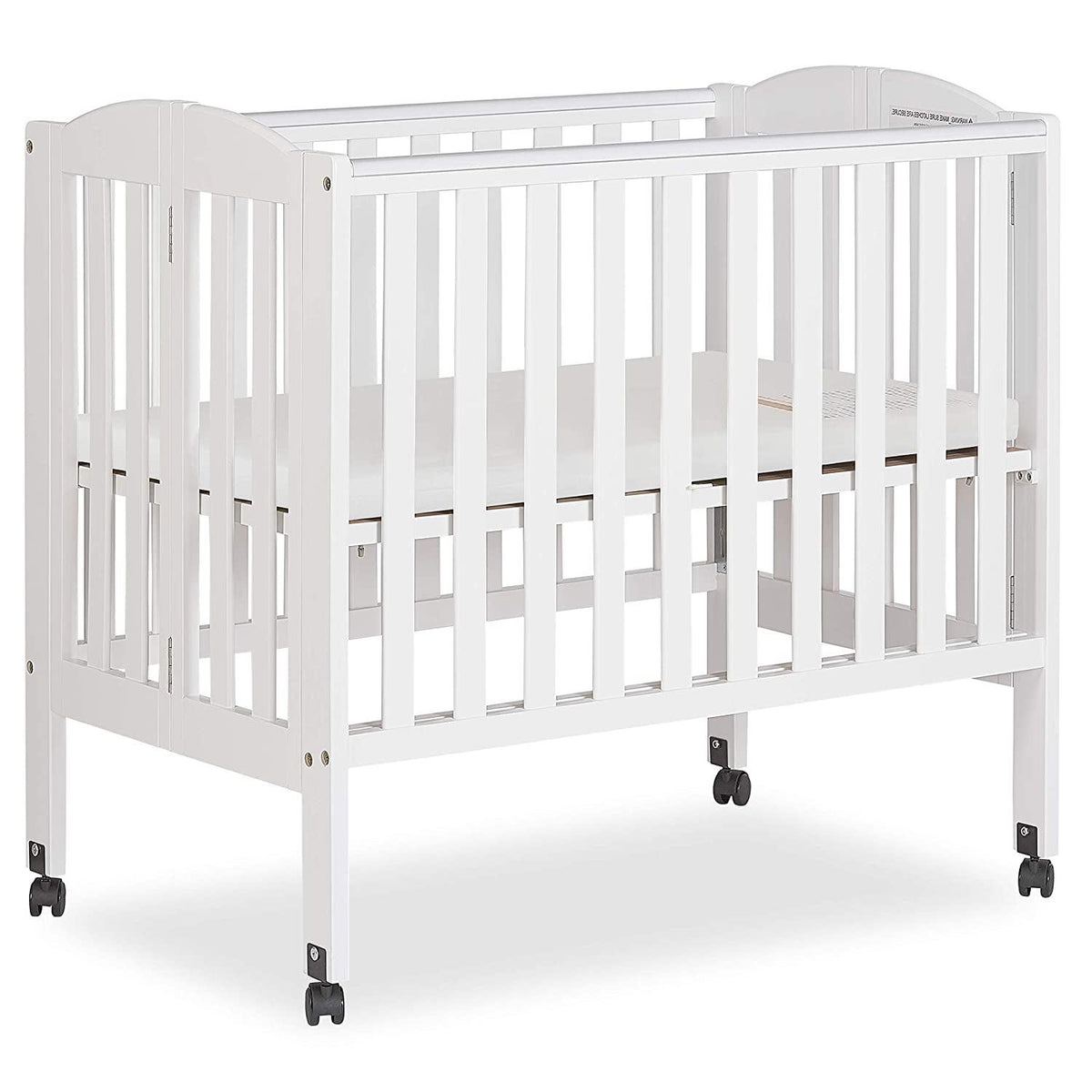 Dream on Me 2 - in - 1 Folding Portable Mini Crib in White. Mattress Pad Included. Easy to Fold and Store Baby Crib. Two Adjustable Mattress Height